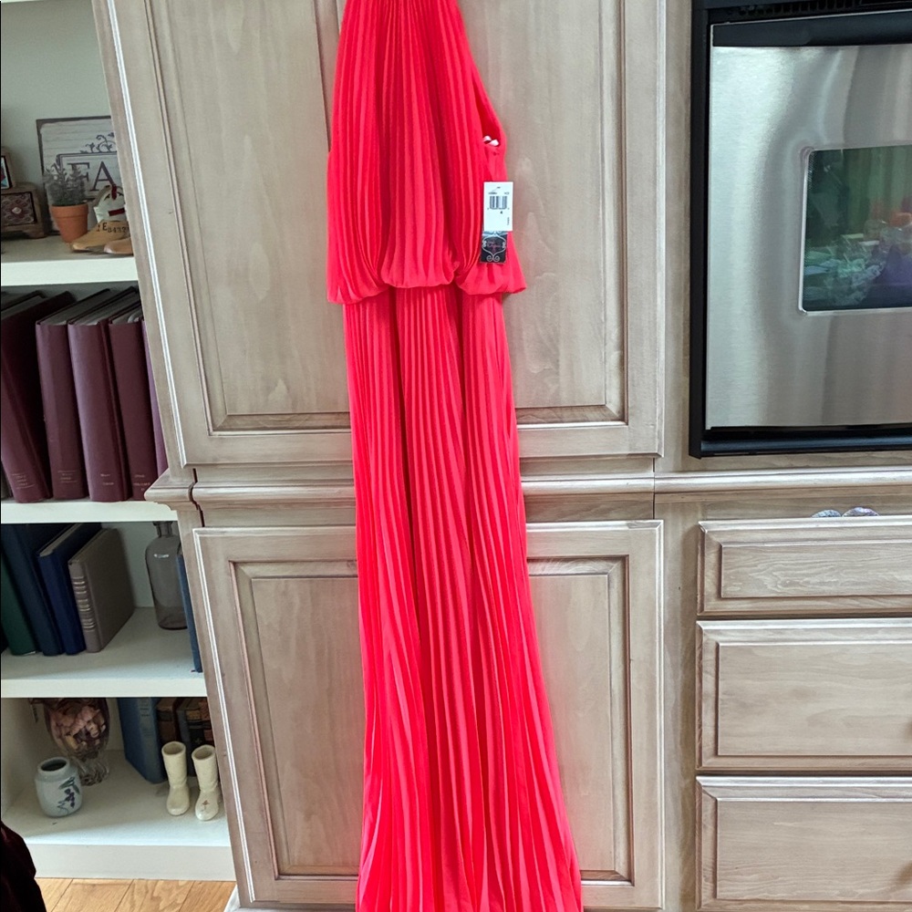 Aqua Vibrant coral Pink pleated Dress sz 4 nwt prom gown